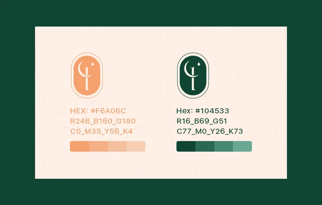 Clotho Liners colour palette: orange #F6A06C and green #104533