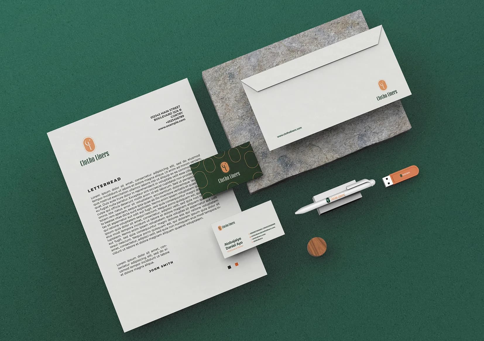 Clotho Liners letterhead and stationery