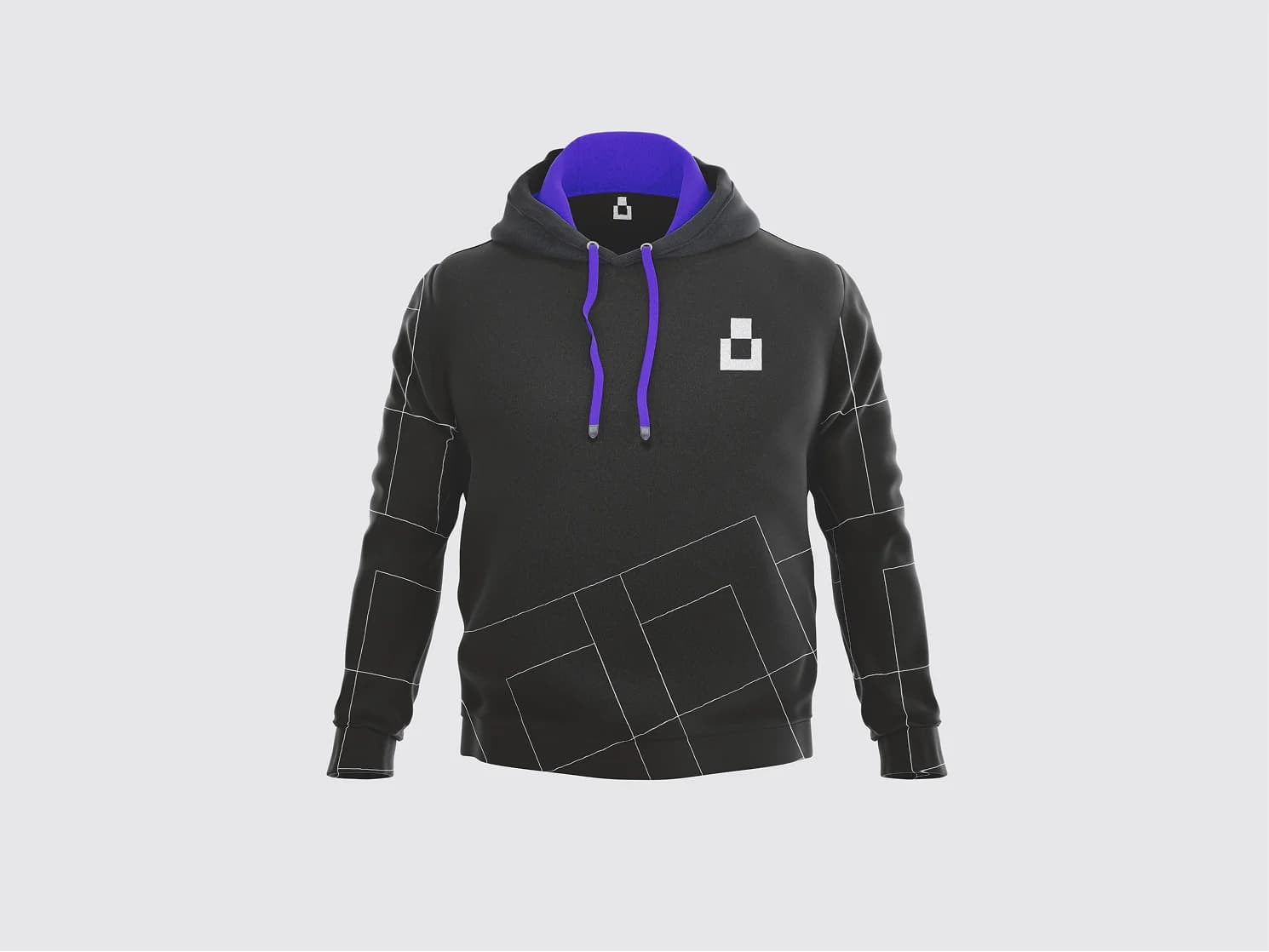 Black Fluur hoodie with purple drawstrings