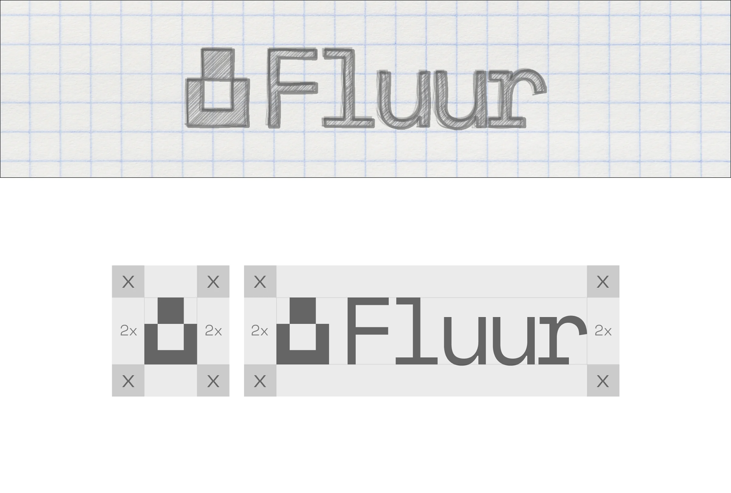 Fluur logo construction on a grid