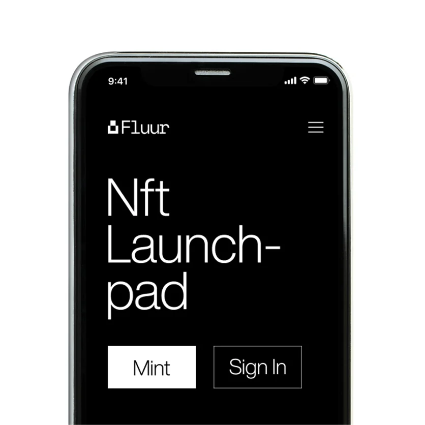 Fluur NFT launchpad on a phone