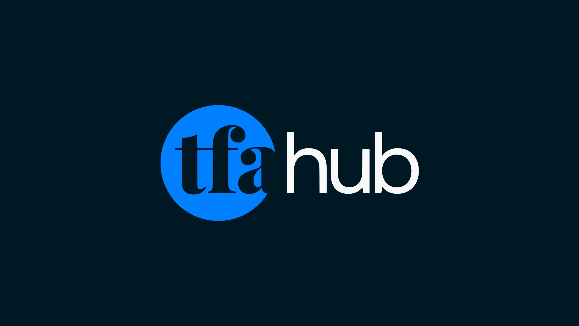 The TFA Hub logo in Sky Blue and white on Midnight Blue
