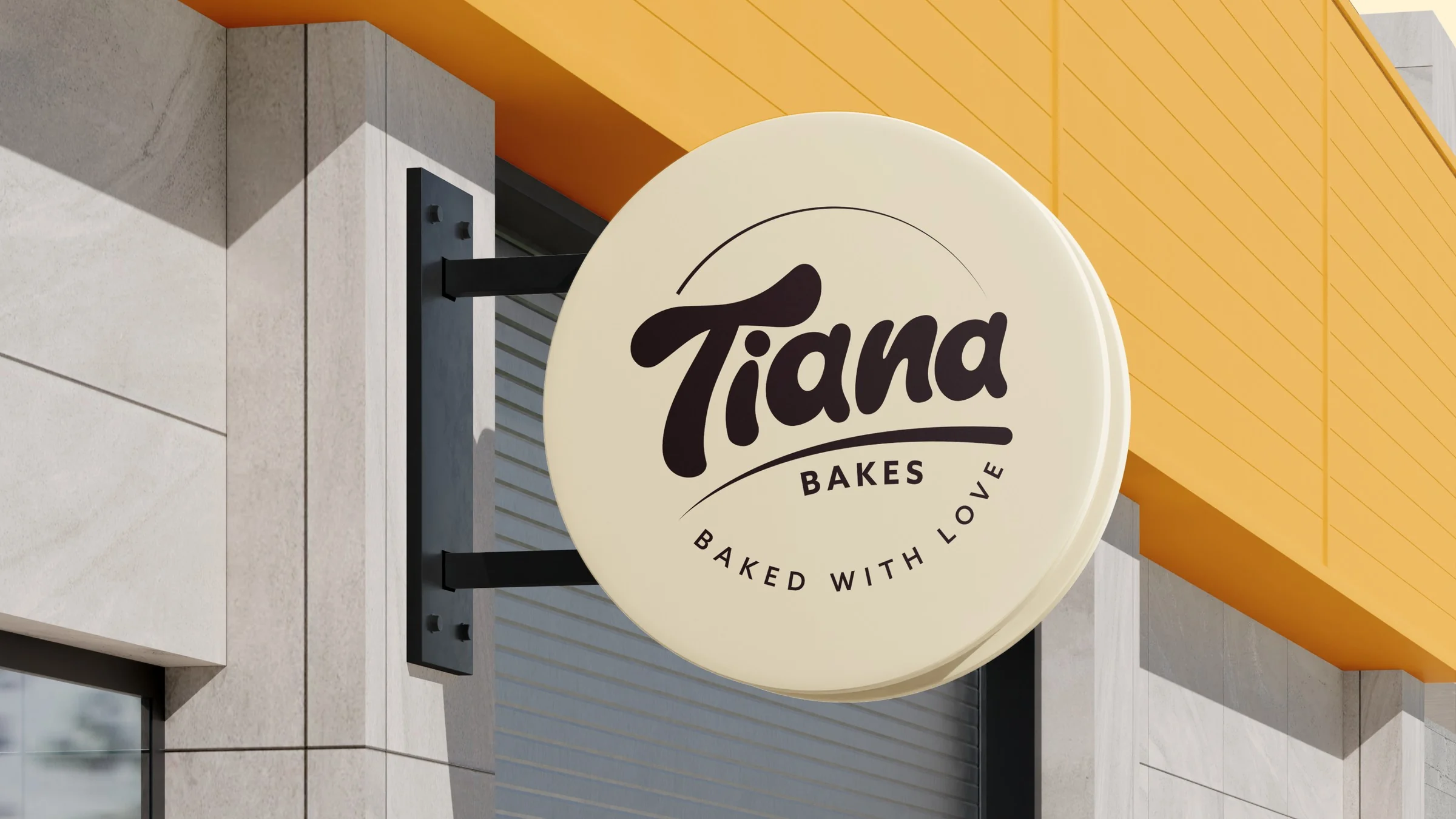 Round Tiana Bakes shop sign